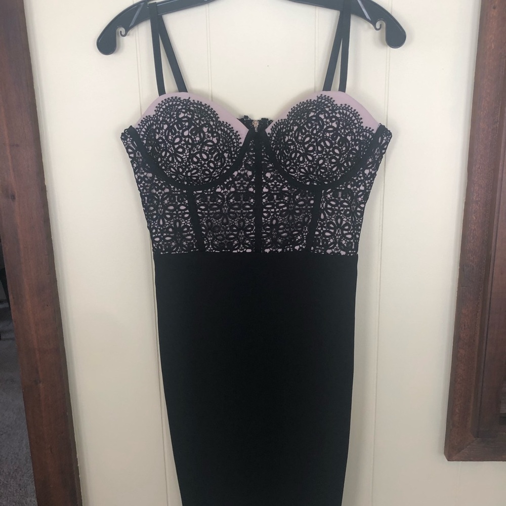 Black and Pink Lace Corset Top Mini Dress